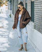 Stay Awhile Pocketed Hooded Puffer Jacket - Chocolate